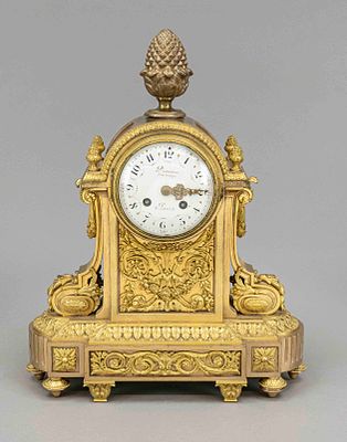 Bronze pendulum clock, 2nd half of the 19th century, fire-gilded in two colors, inscribed on 