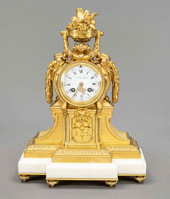 French bronze pendulum clock, fire-gilded, 2nd half of the 19th century, marked ''F. 