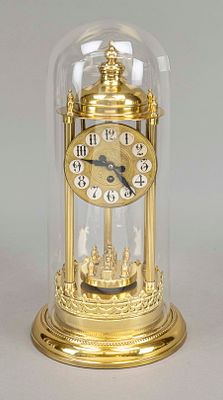 Rotary pendulum clock, torsion pendulum clock, annual clock, circa 1920, gilded, roof over 5 
