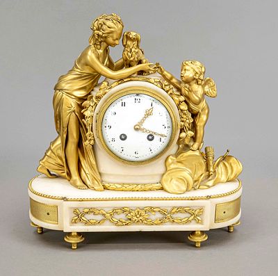 French bronze figure clock, fire-gilded, polished satin finish, 1st half of the 19th century 