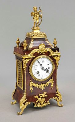 Wooden table clock with applied gilded bronze and brass inlays, 2nd half of the 19th century 