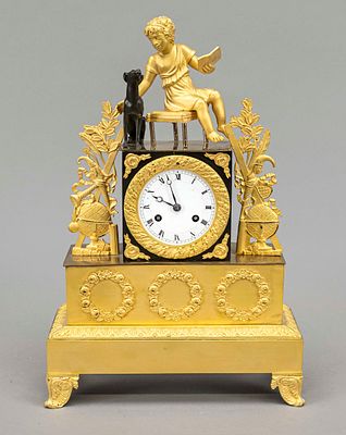 Empire pendulum clock, France, 1st half of the 19th century, fire-gilded bronze, polished and 