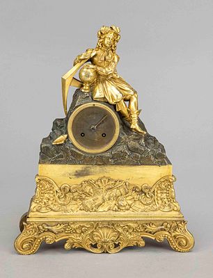 Empire figurine clock, France, 2nd half of the 19th century, gilded bronze, nobleman with 