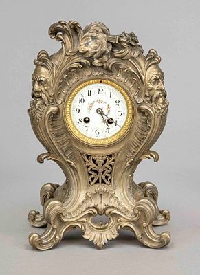 Historicist table clock, 2nd half of the 19th century, yellow cast iron, openwork with floral 