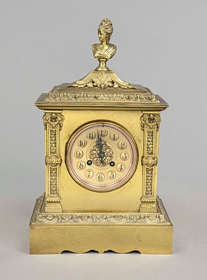 Table clock, polished brass, 2nd half of the 19th century, architecturally constructed, with 