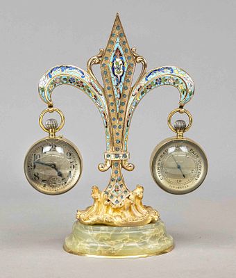 Stand Cloisonné in lily shape, gilded. Pocketwatch stand, Cloisonné in lily shape, gilded on 