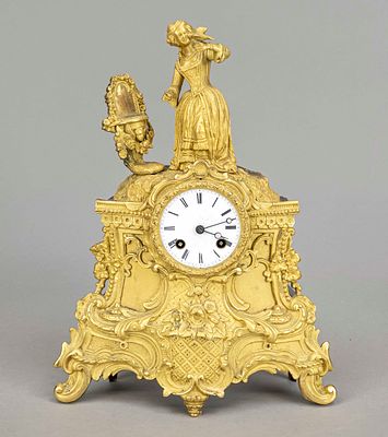 Empire figure clock, France, 1st half of the 19th century, woman with bird at fountain 