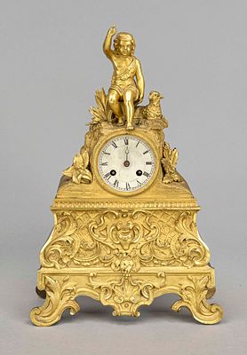 Empire pendulum clock, France, 1st half of the 19th century, boy with sheep on the clock block 