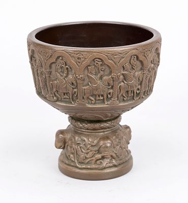 Artist's ceramic baptismal cup, Denmark, 20th century, brown stoneware, signed ''L. Hjorth'' 