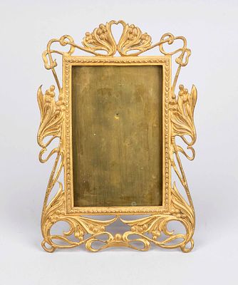 Art Nouveau standing picture frame, circa 1900, gilt bronze, openwork with floral elements 