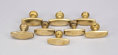 8 window handles, 1st half of the 20th century, brass/bronze, slightly curved shape with smooth 