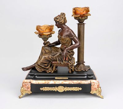 Figurative table lamp, France, 19th/20th century, cast metal figure, colored or patinated. Base 