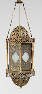 Deckenlaterne, Türkei/Nordafrika. Hexagonaler, durchbrochen gearbeiteter Korpus mit 