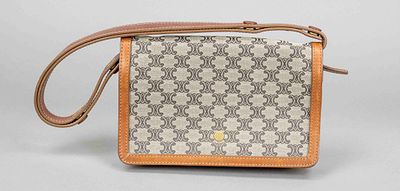 Celine, Small Vintage Shoulder Bag, sand-colored canvas with woven logo in repeat pattern and 