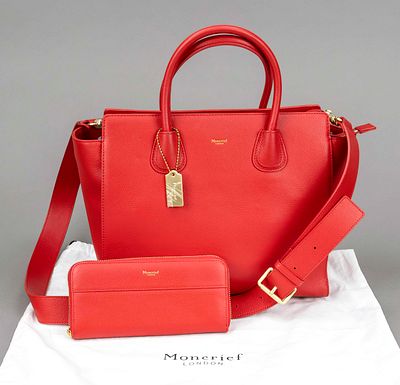 Moncrief, Cherry Red Brooke Leather Tote Bag, cherry red grained leather, gold-colored hardware 