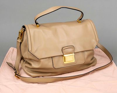 Miu Miu, large satchel bag, toffee-colored fine calfskin leather, gold-colored hardware, center 
