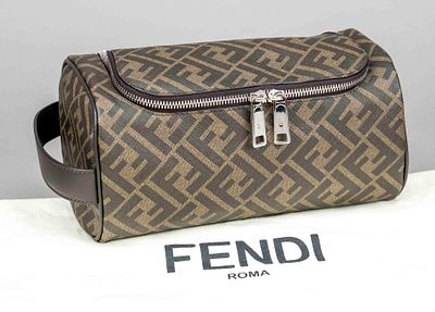 Fendi, Trousse De Toilette FF Beauty Case, tobacco brown rubberized fabric in classic logo 