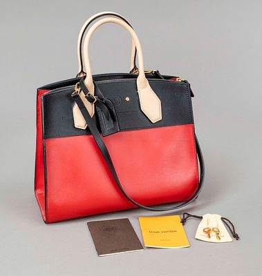 Louis Vuitton, City Steamer MM Bag in Rouge Noir, contrasting bright red and black leather with 
