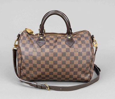 Louis Vuitton, Damier Ebene Canvas Speedy 30, brown checkered rubberized cotton fabric with 
