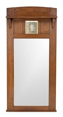 Wandspiegel um 1910, Eiche, Spiegel mit Facettenschliff, oberhalb Hutablage, 130 x 62 cm