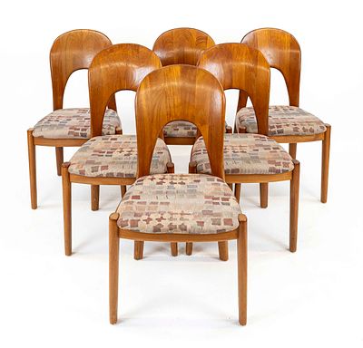 Satz von sechs Kofoed Stühle, Dänemark, Teakholz, unterseitig Brandstempel, 90 x 49 x 52 cm