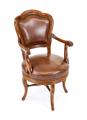 Schreibtischstuhl, Stilmöbel 20. Jh., Buche nussbaumfarbig gebeizt, drehbarer Sitz, 97 x 55 x 60 cm