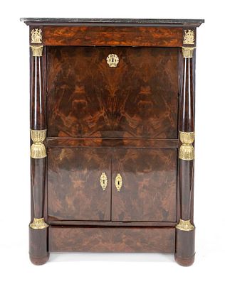 Französischer Standsekretär, sign. Jacob D. R. Meslee (Schlagstempel), Mahagoni, gerader Korpus 