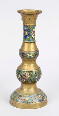 Cloisonné candlestick, China, circa 1900 (late Qing dynasty), brass and polychrome cloisonné 