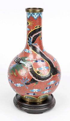 Cloisonné dragon vase, China, circa 1900 (late Qing). Decorated all around with a writhing 