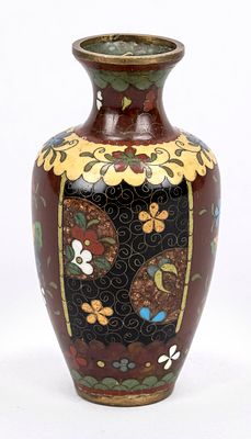 Small cloisonné vase, Japan, circa 1900 (Meiji), shouldered form with indented neck. Body 