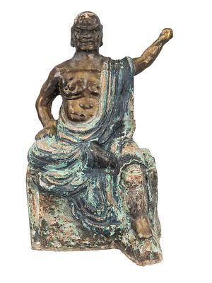 Fuhu Luohan (Arhat), China, exact age uncertain, cast iron, polychrome and gilded/lacquered. 