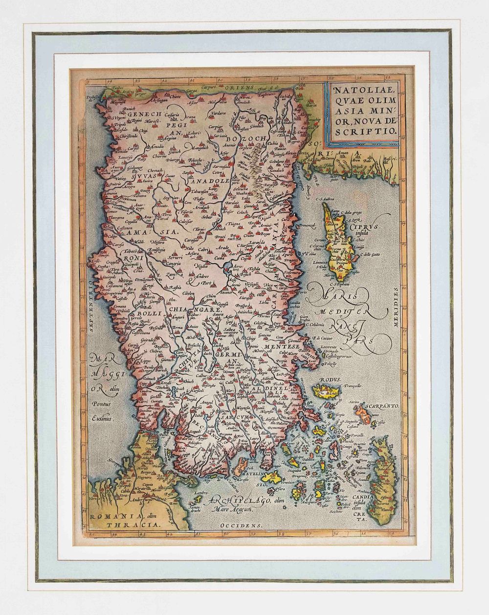 Historical map of Turkey -- ''Natoliae, quae olim Asia Minor Nova Descriptio'', old copperplate 