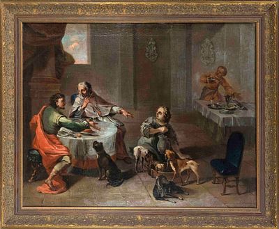 Unknown master of the 18th century, unidentified mythological-biblical scene with two men 