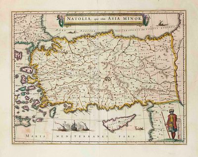 Historical map of Turkey, Ottoman Empire, ''Natolia quae olim Asia Minor'', bordered copper 