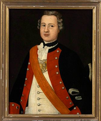 18th century portrait painter, portrait of a nobleman with red sash and partially concealed 