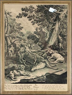 Johann Elias Ridinger (1698-1767), sequence of the four seasons, four etchings with hunting 