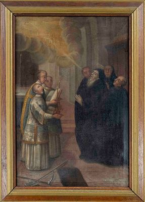 Unknown 18th-century religious painter, Vision of a Saint in a Church with Heavenly Apparition 