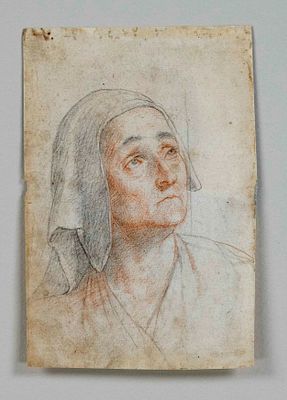 Florentine school, 16th/17th century, study of a nun looking upwards, black and red chalk on 