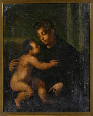 17th-century Italian painter, St. Anthony of Padua with the Christ Child, oil on canvas 