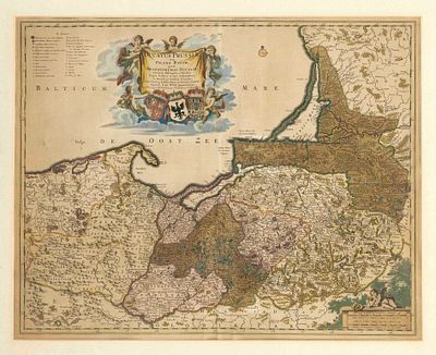 Historical map of the Baltic Sea coast -- ''Ducatus Prussiae tam Polono Regiae, quam 