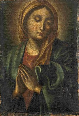 Italian religious painter, circa 1700, small devotional image of a praying Madonna, oil on 