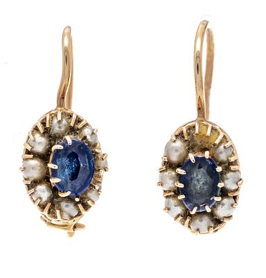 Sapphire pearl earrings RG 585/000 with 2 oval faceted sapphires 4 x 3 mm in intense blue tones 