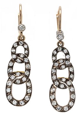 Diamond earrings RG 333/000 and silver, unstamped, tested, circa 1900 with 52 octagonal 