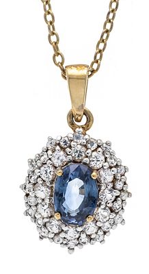 Sapphire pendant GG 375/000 with an oval faceted sapphire 7.2 x 5.1 mm blue, transparent and 