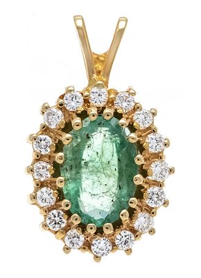 Emerald brilliant pendant GG 585/000 with an oval faceted emerald 9.0 x 6.2 mm in a lighter 