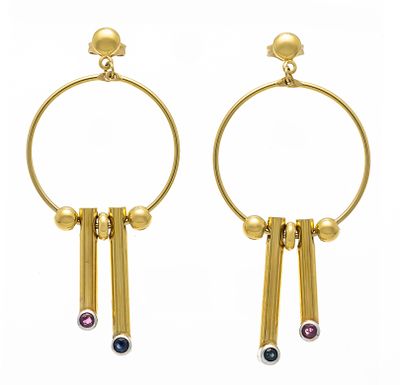 Designer earrings GG/WG 333/000 in ring shape with movable elements, each set with 2 round 