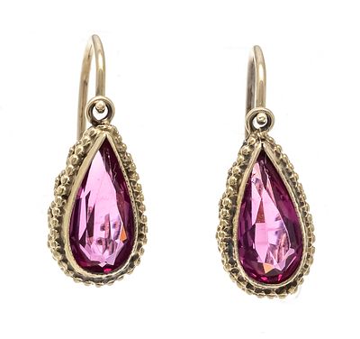 Gemstone earrings GG 333/000 with corded edge, set with 2 drop-shaped faceted pink gemstones 
