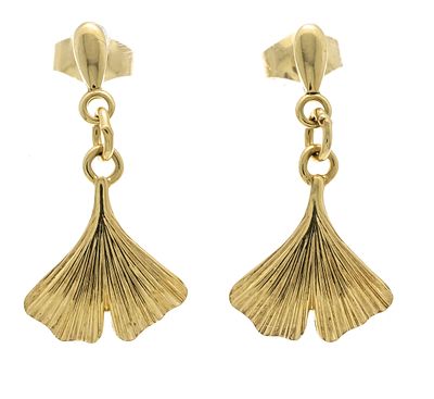 Motif earrings GG 375/000 in the shape of 2 gingko leaves, L. 23 mm, 1.1 g