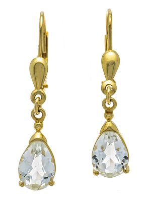 Aquamarine earrings GG 333/000 with 2 drop-shaped faceted aquamarines 9 x 6 mm in pale blue 