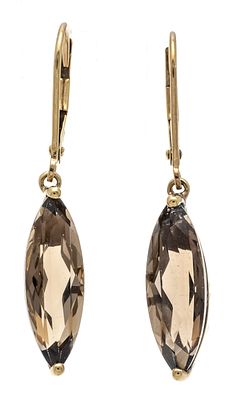 Smoky quartz earrings GG 375/000 with 2 navette-shaped faceted smoky quartz stones 17 x 6 mm 